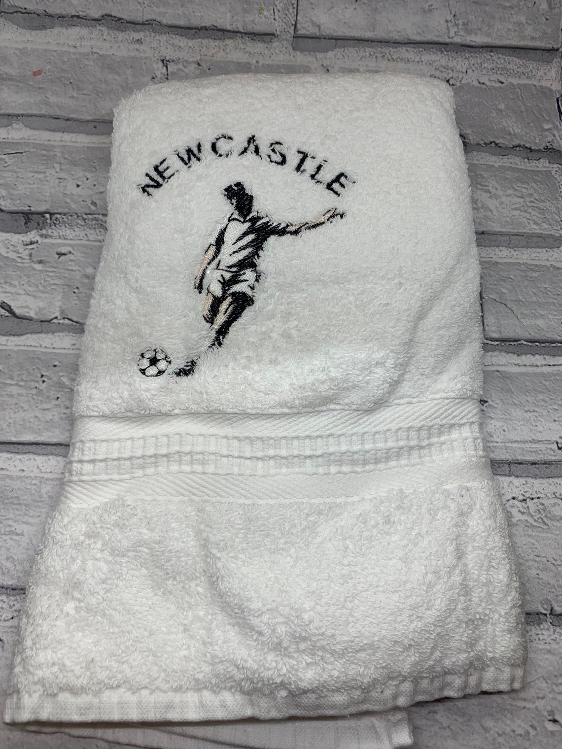 Newcastle Football Hand Towel White Embroidered Almiron Etsy