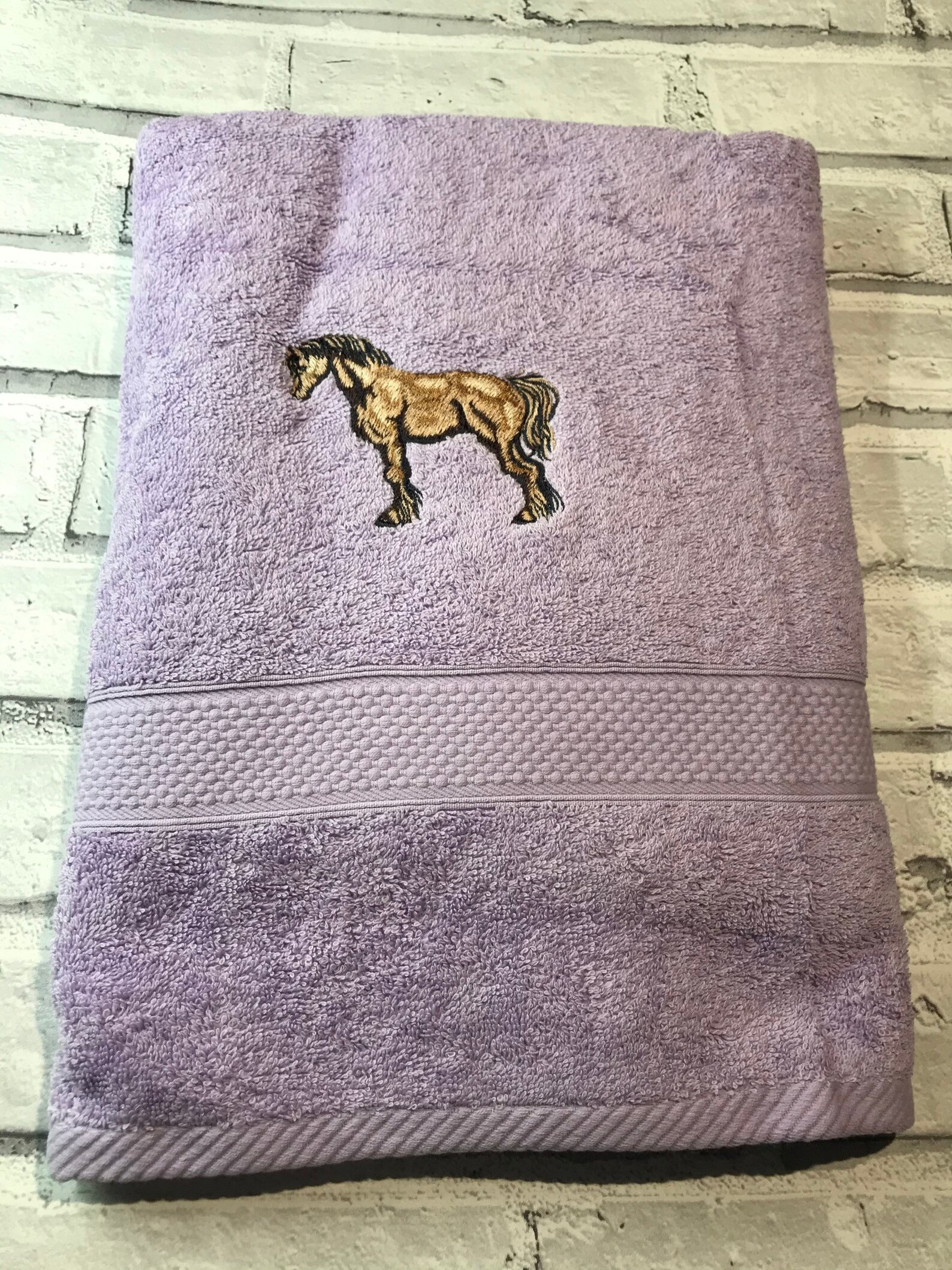 Lilac Bath Towel Horse Embroidered Great Gift Etsy