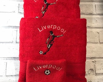 Liverpool Football Face Cloth Bain Serviette Serviette à main Rouge Brodé Cadeau Fils Salah Allison Henderson Papa Mari Frère PèresMaël
