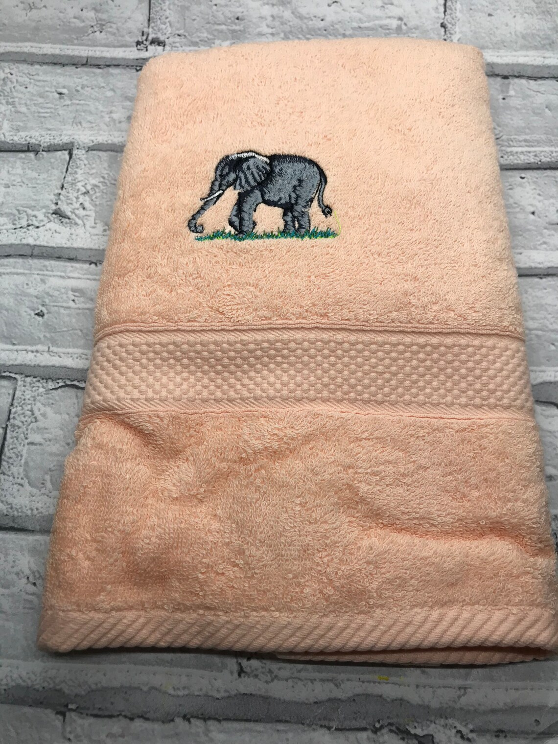 Peach Hand Towel With an Elephant Embroidered Great Gift for Etsy