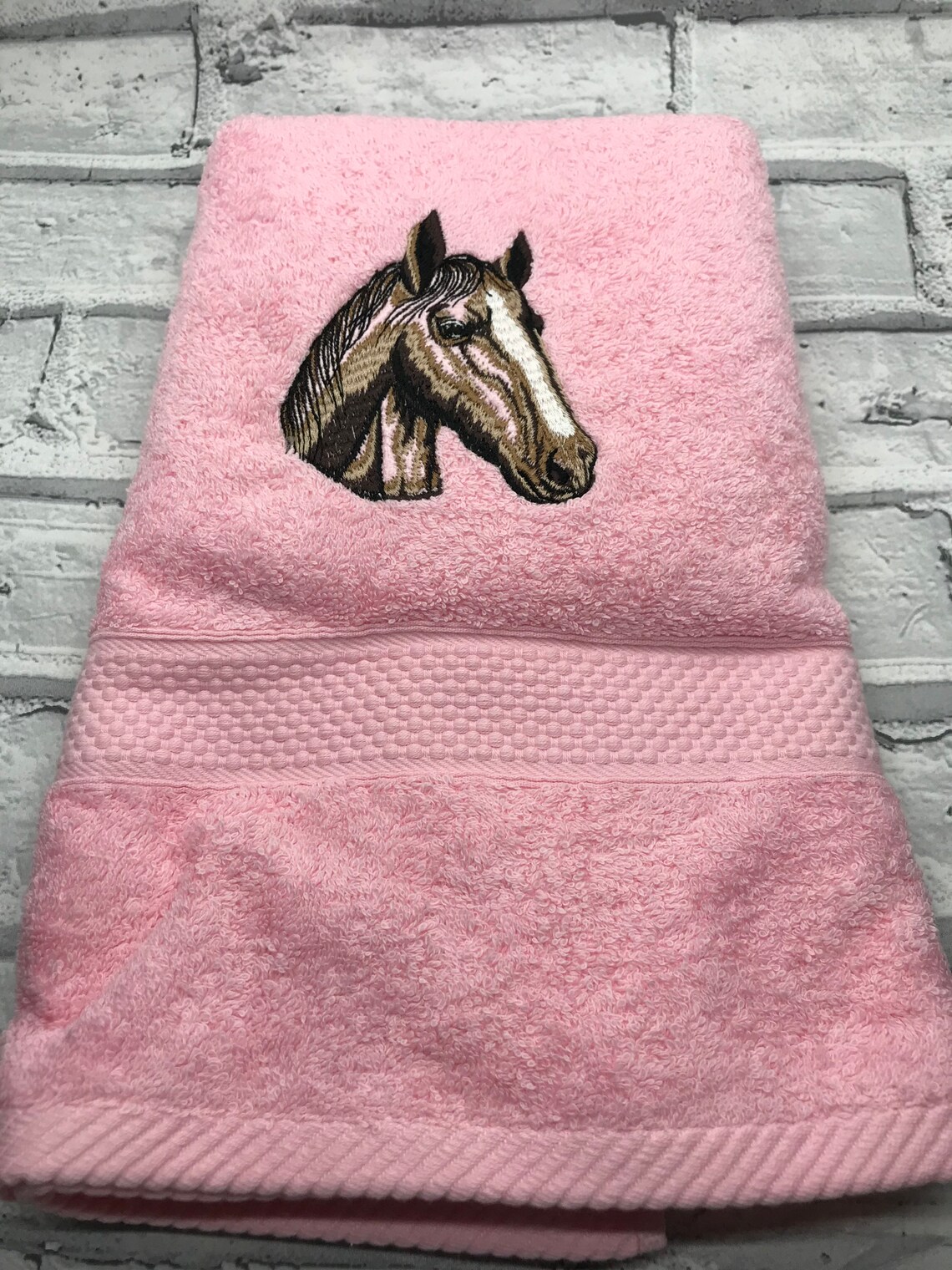 Pink hand Towel Horse Embroidered Great Gift Etsy