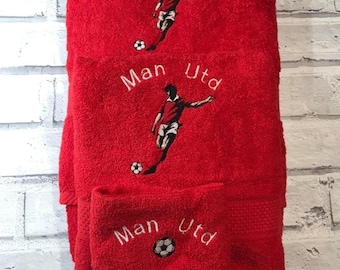 Manchester UniteFootball Face Cloth Bath Towel Hand Towel Red Embroidered Gift Son Dad Husband Brother Fathers Day Christmas Rashford Mount