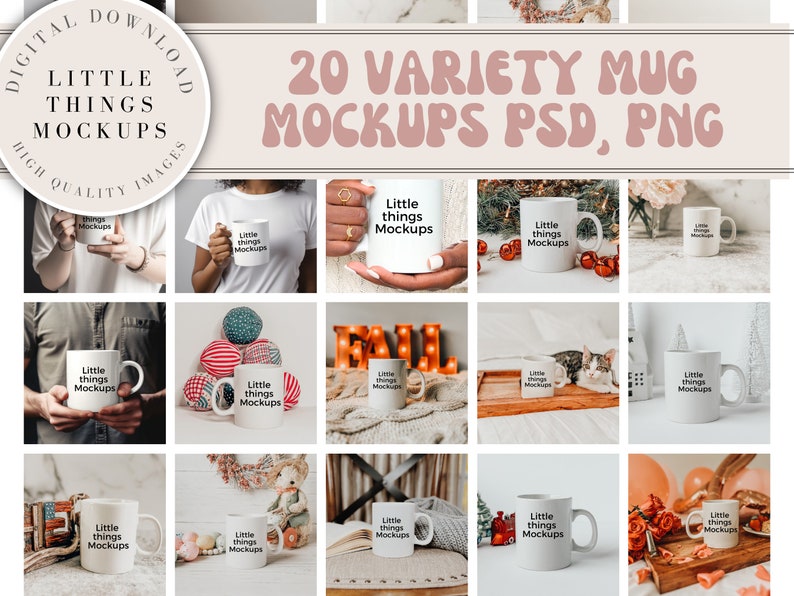 20 Mug Mockups, PSD, PNG, Variety Coffee Cup Mockup, White Mug Mockup Coffee Mug Mock Up, Mug