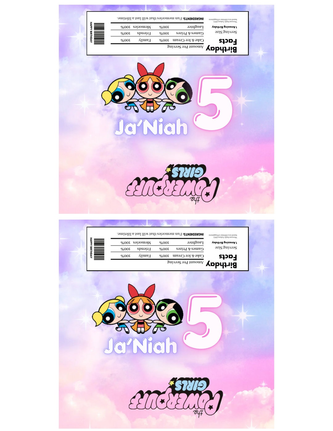 Powerpuff Girls Candy Bar Wrappers Etsy