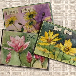 Floral wenskaart set Kleurpotlood aquarel tekening Origineel ontwerp Vouw blanco binnen kaarten Wens ansichtkaart Handgemaakt cadeau voor iedereen