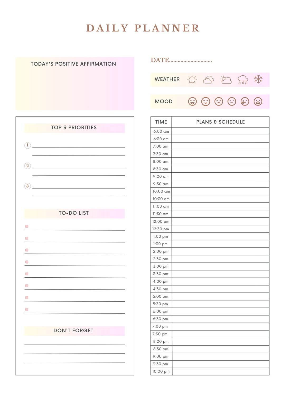 PRINTABLES Printable Daily Planner Etsy