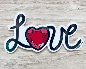 Love Script Gem Valentine's Day Permanent Vinyl Sticker decal water bottle laptop notebook