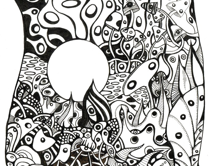 Abstract Landscape | Fine Art Print | Pen and Ink Drawing | Original Art Print | Trippy Art | Mushroom Art
