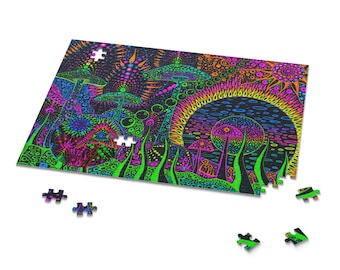 Trippy Puzzle | Mushroom Jigsaw Puzzle | Psychedelic Art Gift | Magic Mushroom Gift | Artistic Gift | Unique Game