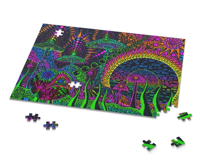 Trippy Puzzle | Mushroom Jigsaw Puzzle | Psychedelic Art Gift | Magic Mushroom Gift | Artistic Gift | Unique Game