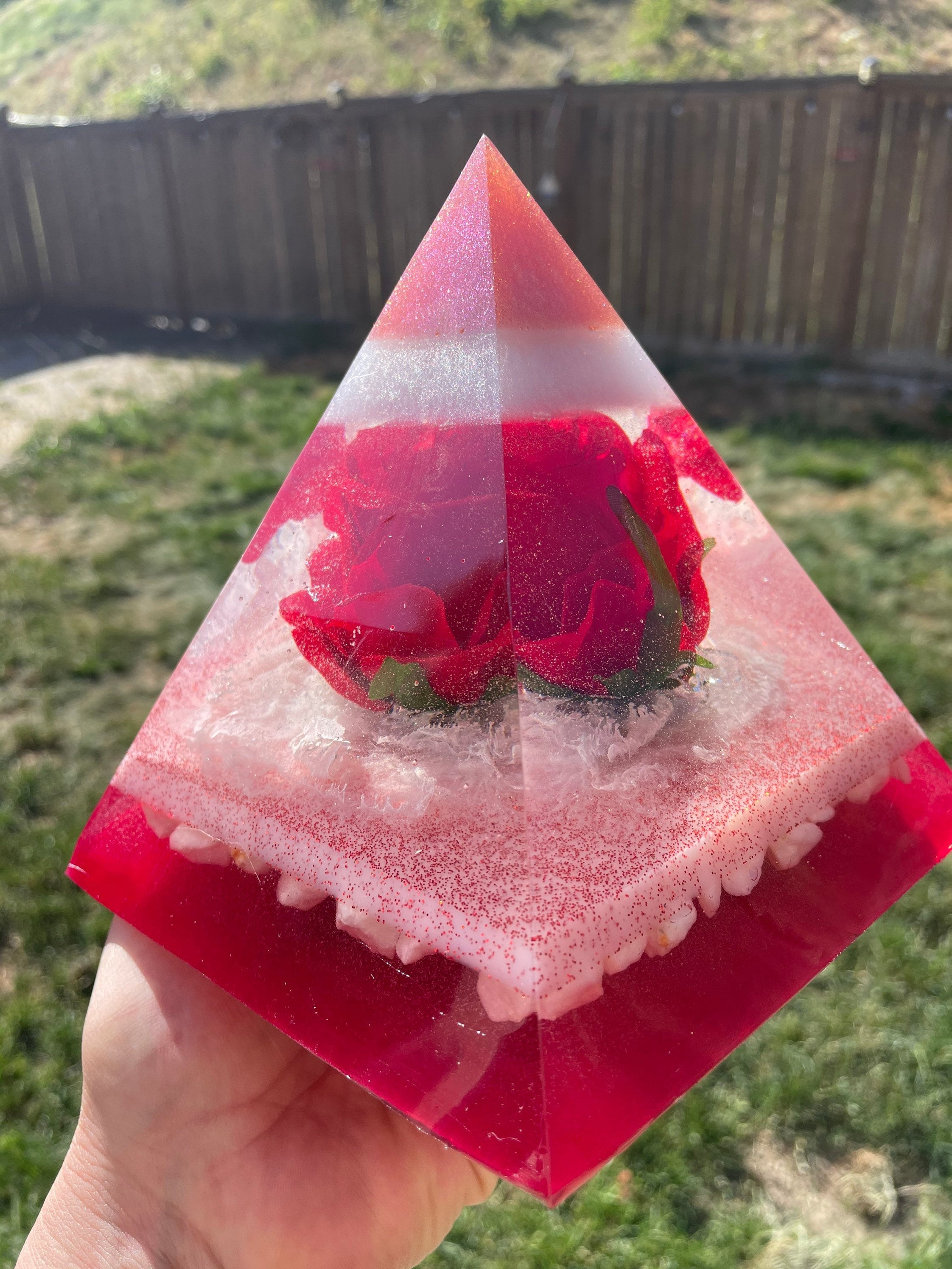 Large Red Epoxy Resin Pyramid Handmade Abstract Rose Art Etsy