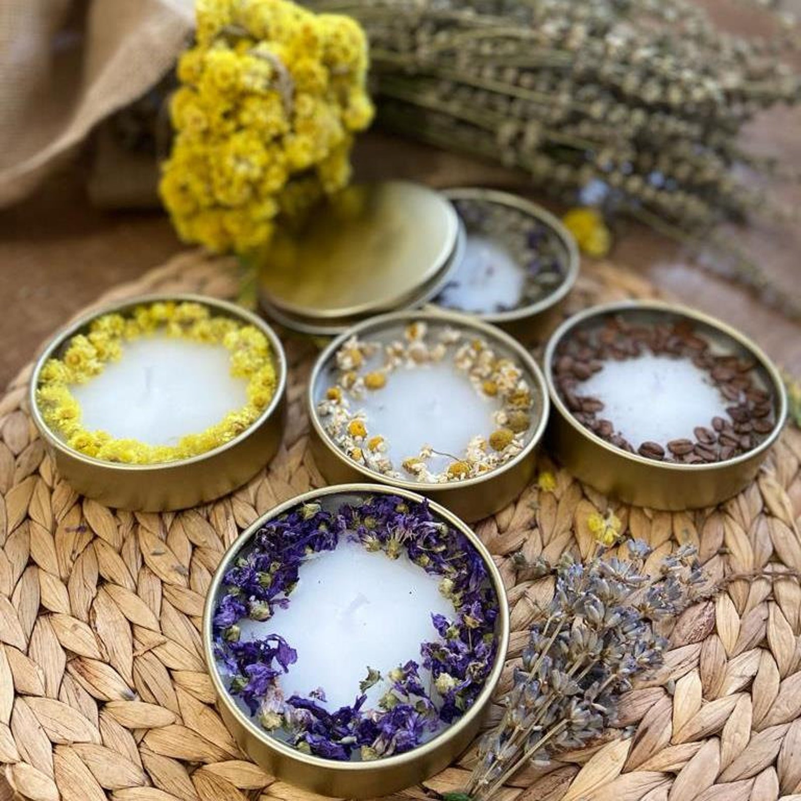 Dried Flowers Scented Candle Handmade Gift Valentine's Day Set of Five