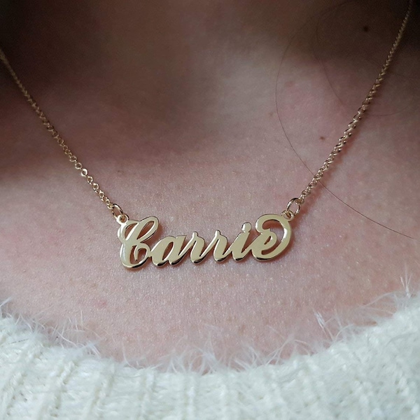 14K Solid Gold Nameplate | Custom Name Necklace | Tiny Name Necklace | Handwriting Necklace | Name Plate Necklace | Personalized Jewelry