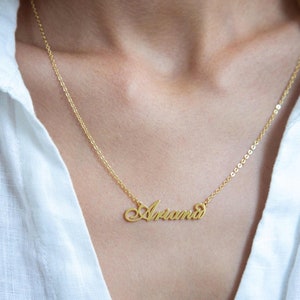 14K Solid Gold Nameplate Custom Name Necklace Tiny Name Necklace Handwriting Necklace Name Plate Necklace Personalized Jewelry zdjęcie 2