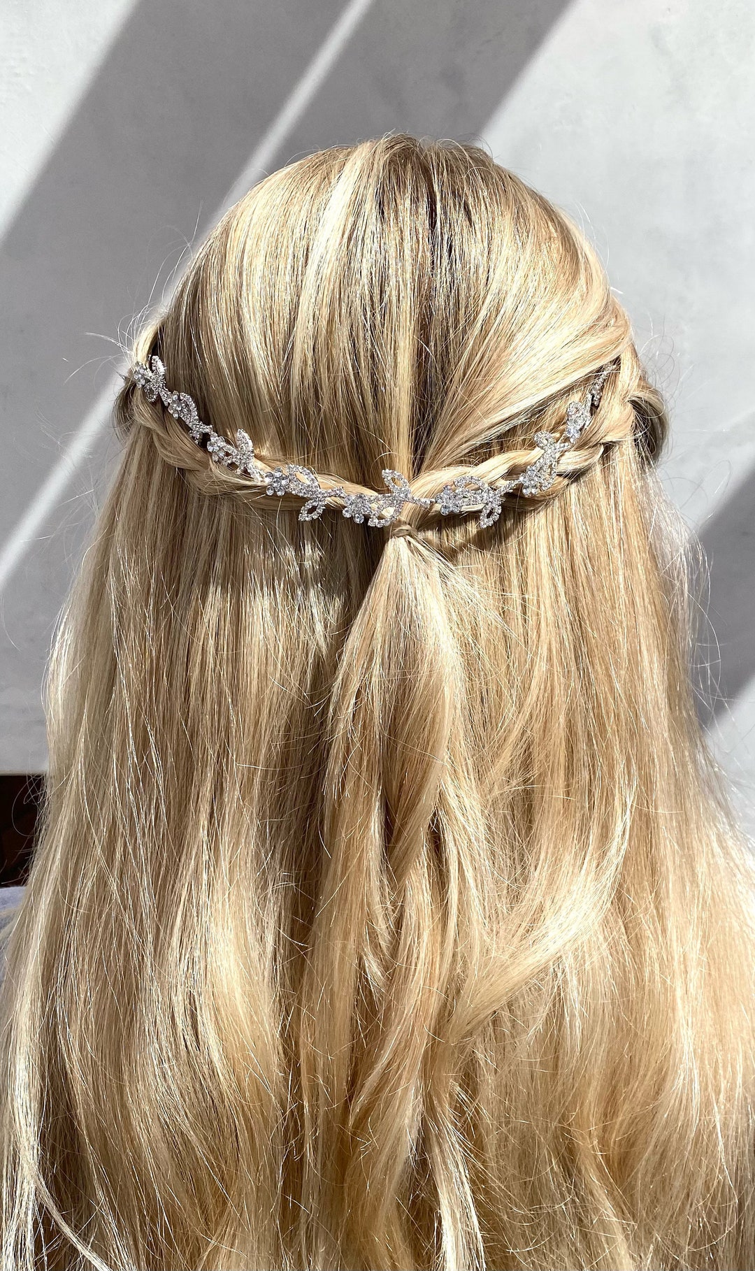 Accessorio Capelli Sposa Argento - Diadema Cristallo E Foglie Per Matrimonio - Foto 6