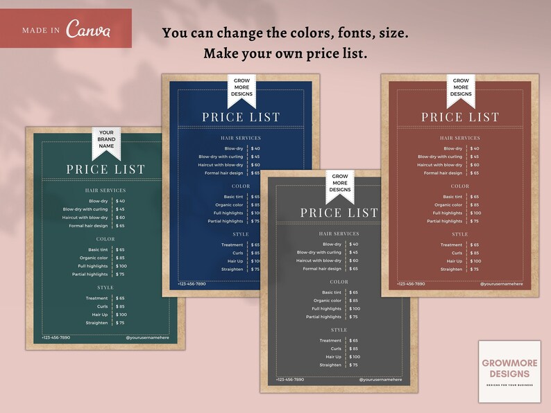Blackboard Style Price List Template Editable Canva Price Etsy