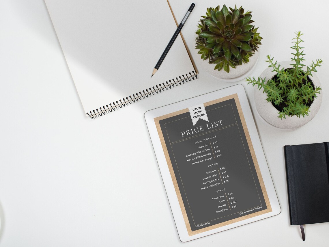 Blackboard Style Price List Template Editable Canva Price Etsy