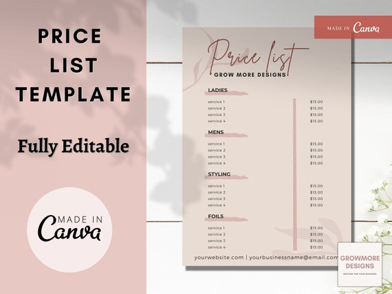 BOHO Aesthetic Price List Template Editable Canva Price | Etsy