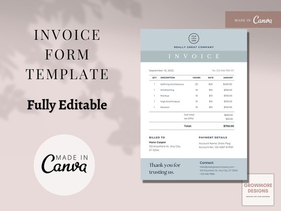 boho service invoice template canva editable 5x7 a4 etsy