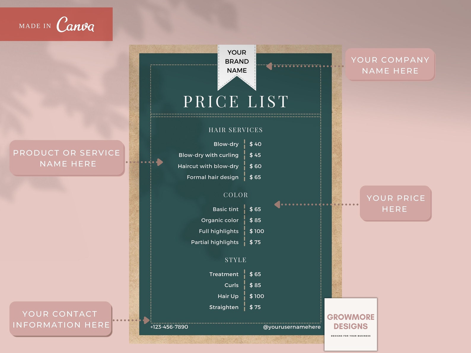 Blackboard Style Price List Template Editable Canva Price Etsy