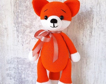 Crochet Fox with Bow Tie, Fox Toy, Soft Stuffed Fox, Cute Fox Plush, Fox Stuffed Animal, Baby Fox Toy