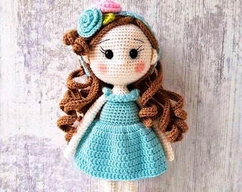 Crochet Doll with Curly Hair, Handmade Crocheted Doll, Amigurumi Doll, Curly Hair Doll