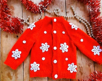 Cardigan tricoté à la main, Tenue de Noël pour bébé, Pull tricoté de Noël, Cardigan de Noël pour tout-petits, Pull tricoté pour enfants, Bébé Cardigan