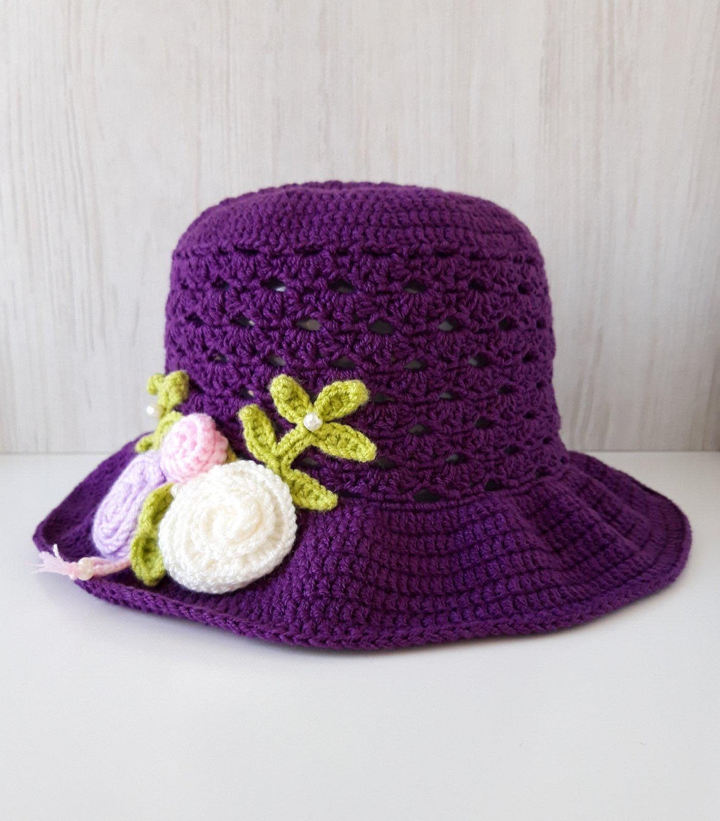 Bucket Hat Crochet Flower Hat Floral Hat Sun Hat Handmade Etsy