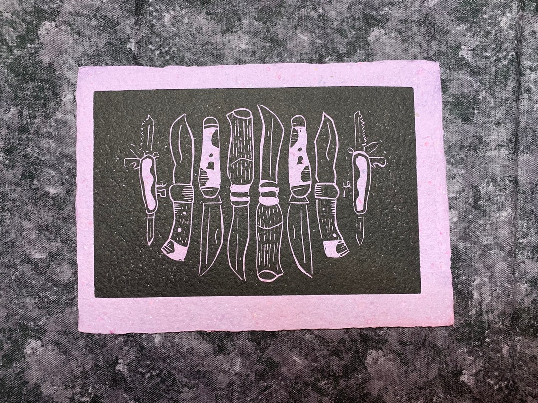 TFB Talon Hawk Knives Linocut Block Print on Handmade Recycled Etsy