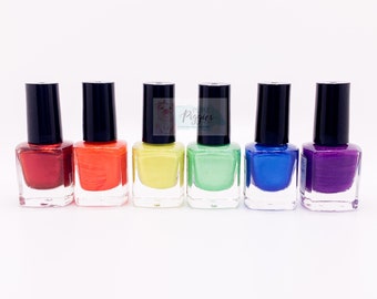 Rainbow- Red/Orange/Yellow/Green/Blue/Purple 10 Toxin Free Nail Polish