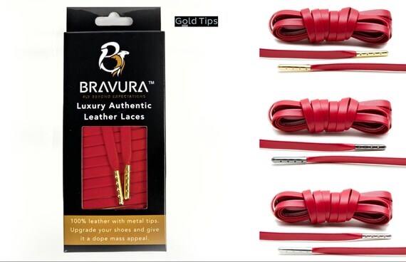 Red Luxury Leather Shoe Laces by Bravura