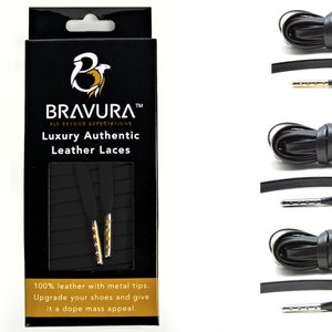 Black Leather Shoe Laces for Nike, Adidas Jordans and more by Bravura
