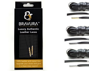 Black Leather Shoe Laces for Nike, Adidas Jordans and more by Bravura