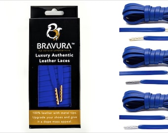 Blue Luxury Leather Shoe Laces by Bravura