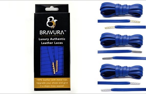 Blue Luxury Leather Shoe Laces by Bravura