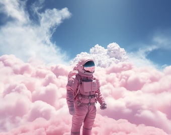 Pink Astronaut - Digital Art Print Wall Art Instant Download Pink Cosmonaut Cloud Design Poster Postcard Decoration Home Idea