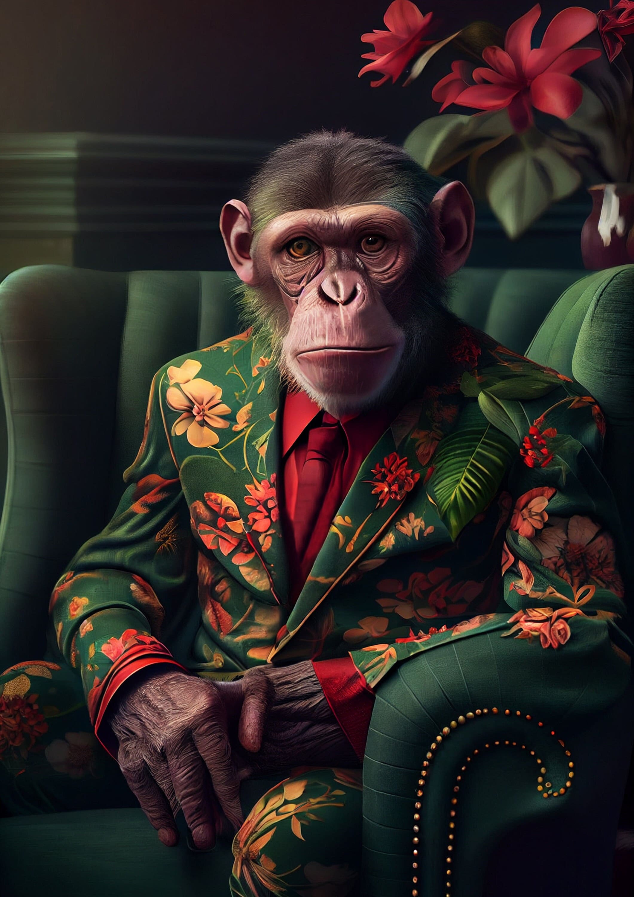 Digital Anthropomorphic Monkey Portrait Print Wall Art Poster, Primate Art Print, Gorilla Print, Ape, Instant Download Gift SVG