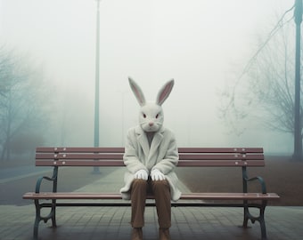 Waiting Rabbit Digital Art Print Wall Art Instant Download Alice White Rabbit Wonder Magic Photo Design Poster Postcard Decoration Home Idea