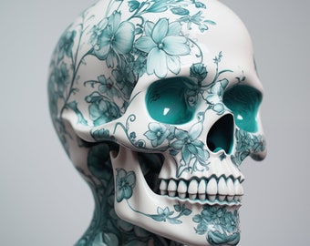 Porcelain Skull - Digital Art Print Wall Art Instant Download Flower Pattern Design Poster Postcard Decoration Home Idea