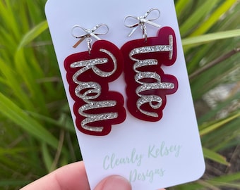 Alabama Crimson Tide Acrylic Earrings – Crimson & Silver Glitter Game Day Jewelry