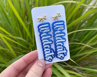 Kentucky Wildcats Acrylic Earrings – White & Blue Glitter Game Day Jewelry