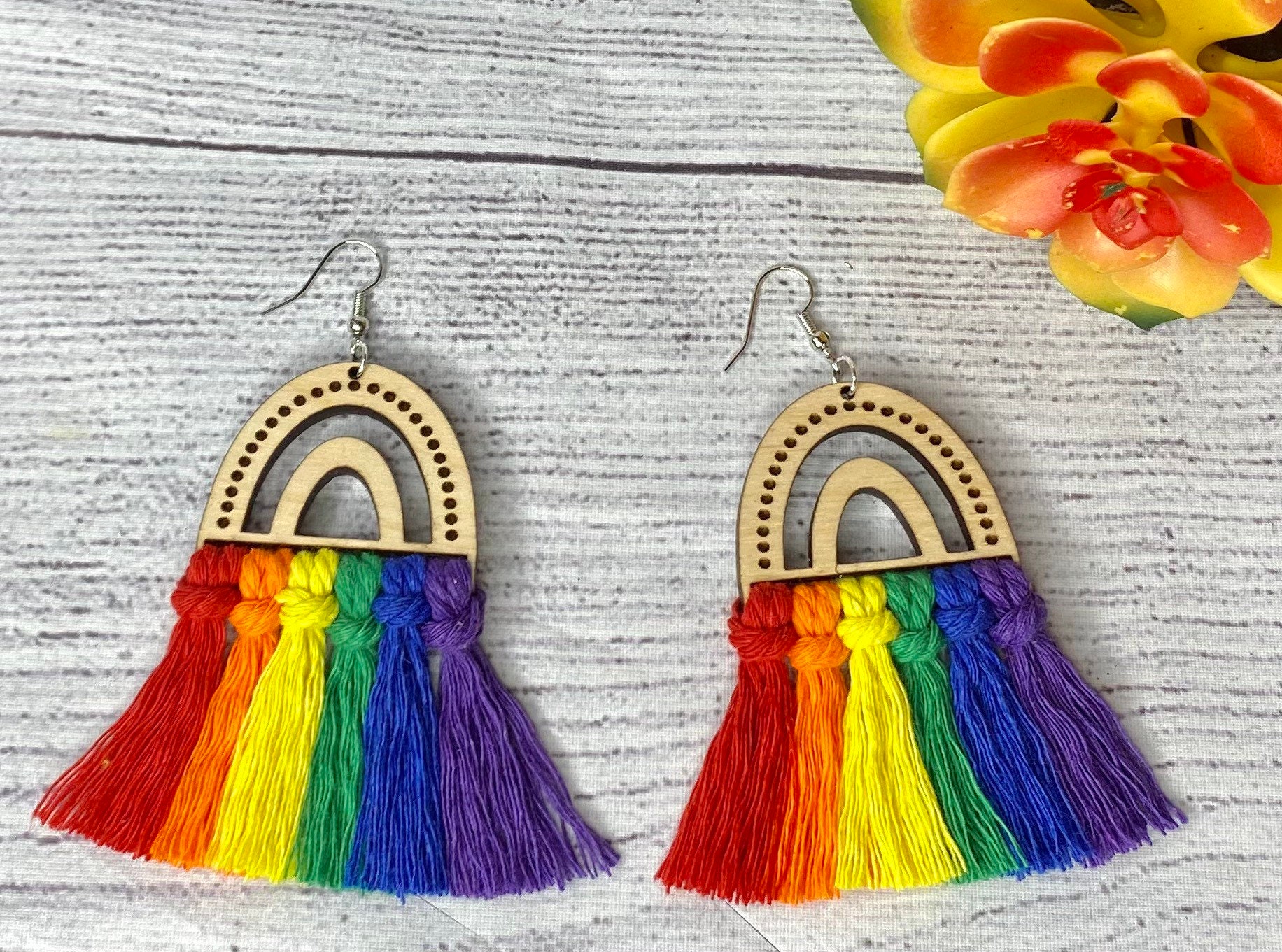 Macrame wood earrings Clearance