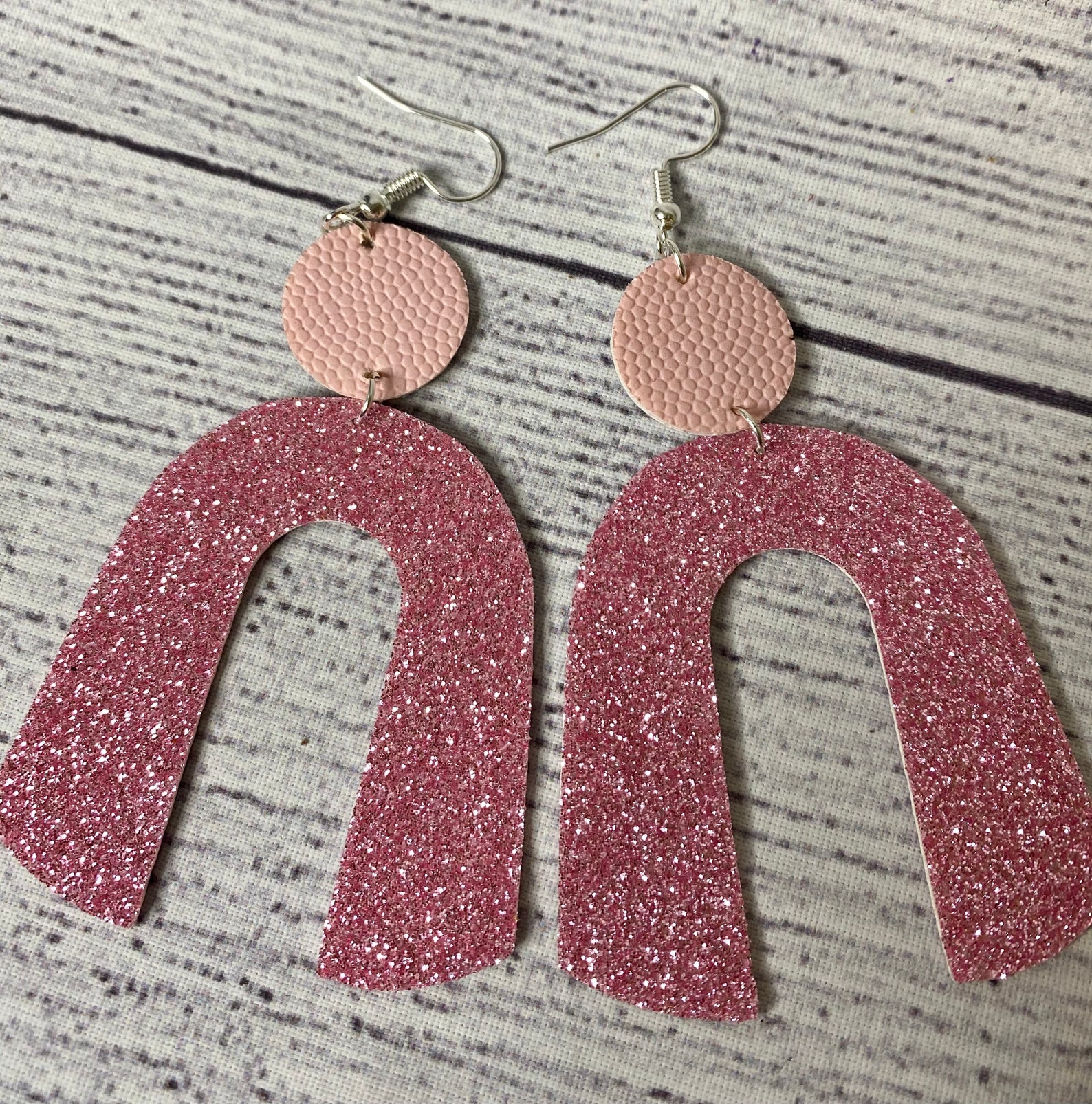 Mother daughter pink sparkle earring set arch earrings | Etsy
