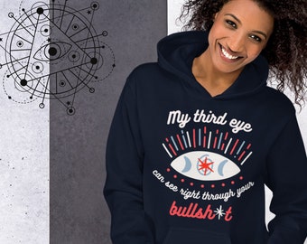Yoga Women's Cropped Hooded Sweatshirt Funny My third eye can see right through your shit Comfy Sweatshirt Enlightened