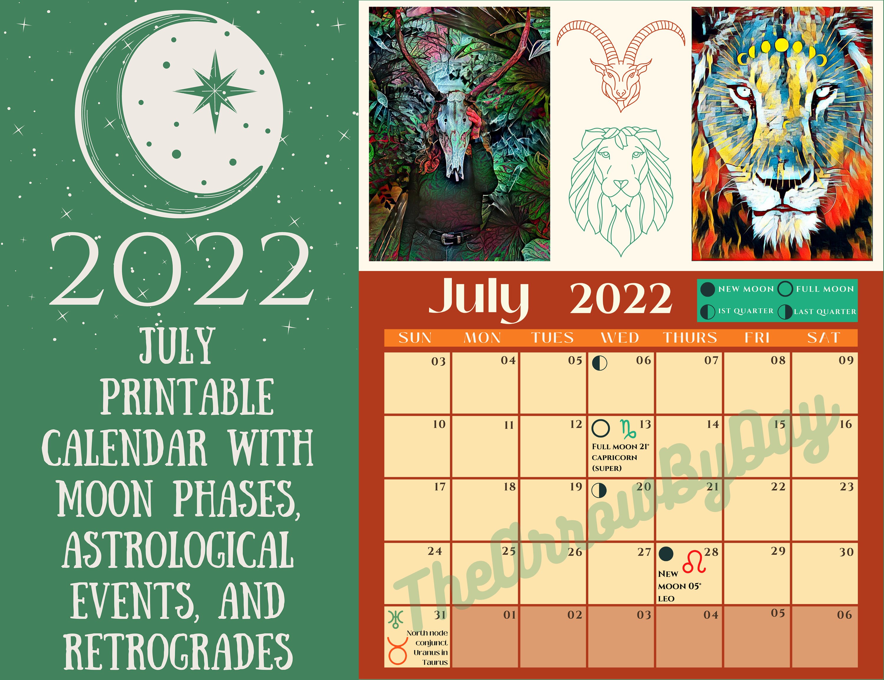 Moon Phase Calendar July 2022 2022 July Printable Wall Calendar 2022 July Moon Phase | Etsy Uk