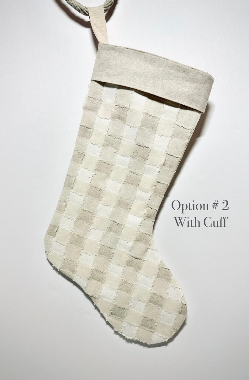 Neutral Linen Christmas Stocking. Hand-Woven Raw Edge Linen. Gift Idea. Minimalist Christmas Decor. Handmade. Vintage Inspired. Retro. # 2