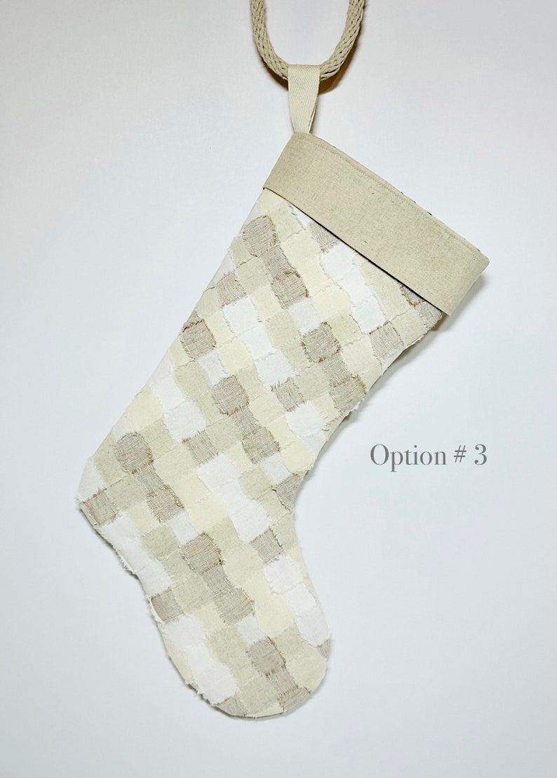 Neutral Linen Christmas Stocking. Hand-Woven Raw Edge Linen. Gift Idea. Minimalist Christmas Decor. Handmade. Vintage Inspired. Retro. # 3