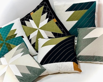 Star and Tree Design Quilt Pillow Pattern: Quick Sewing with Video Tutorials (PDF)
