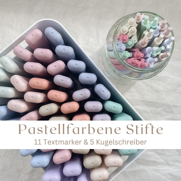 pastellfarbene Kugelschreiber und Textmarker - Schreibwaren - Büroutensilien