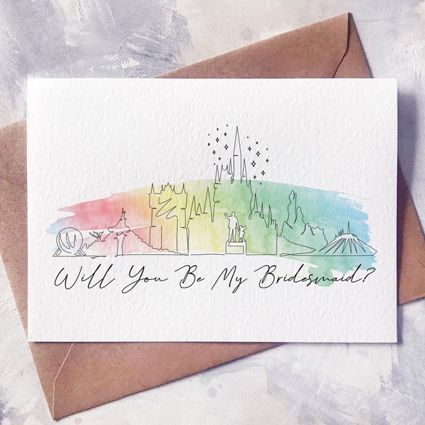 Will You Be My Bridesmaid Disney World Wedding Card | Bridesmaid Proposal Card, Disney World Orlando, Disney Wedding, Line Art Card #WC1